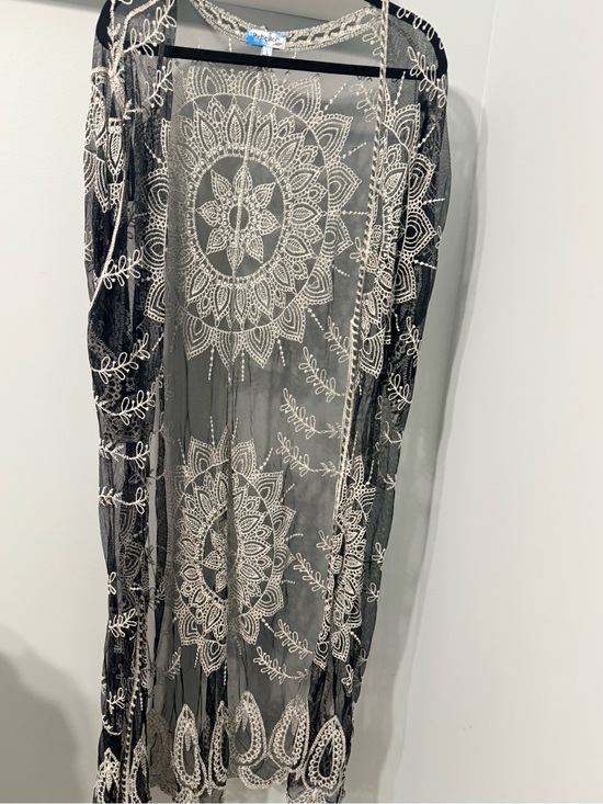 Rebellion Other - Rebellion Black Sheer Kimono with White Embroidered Mandala